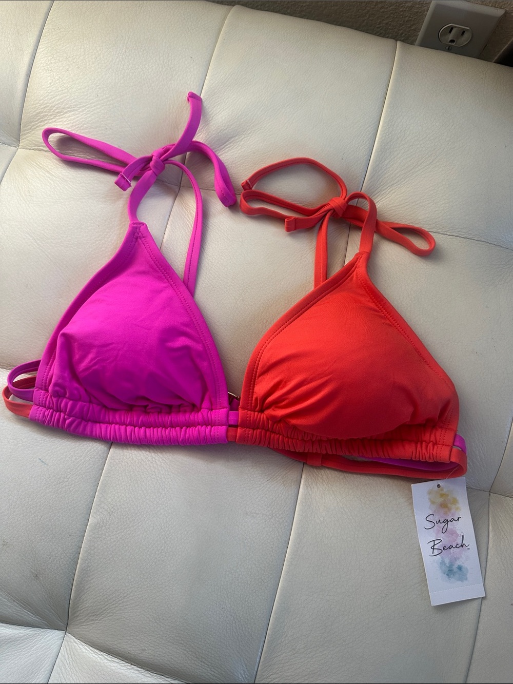 Two-Tone Pink & Orange Triangle Bikini Top